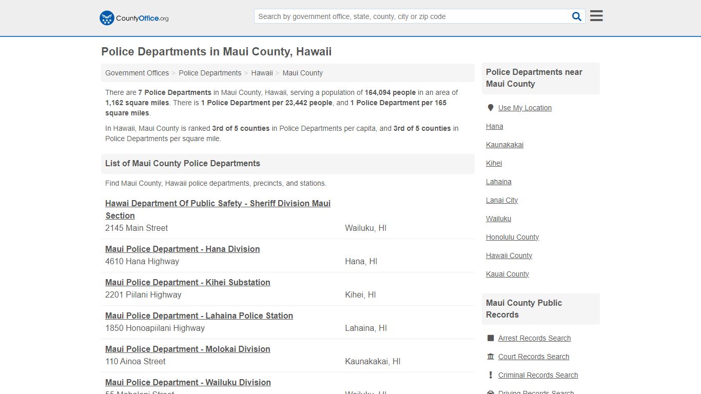 Police Departments - Maui County, HI (Arrest Records & Police Logs)